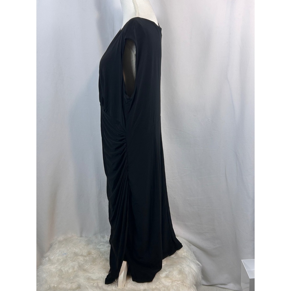 Lauren Ralph Lauren Black Ruched V-Neck Maxi Dress 18W Sleeveless Evening Gown - Picture 6 of 10